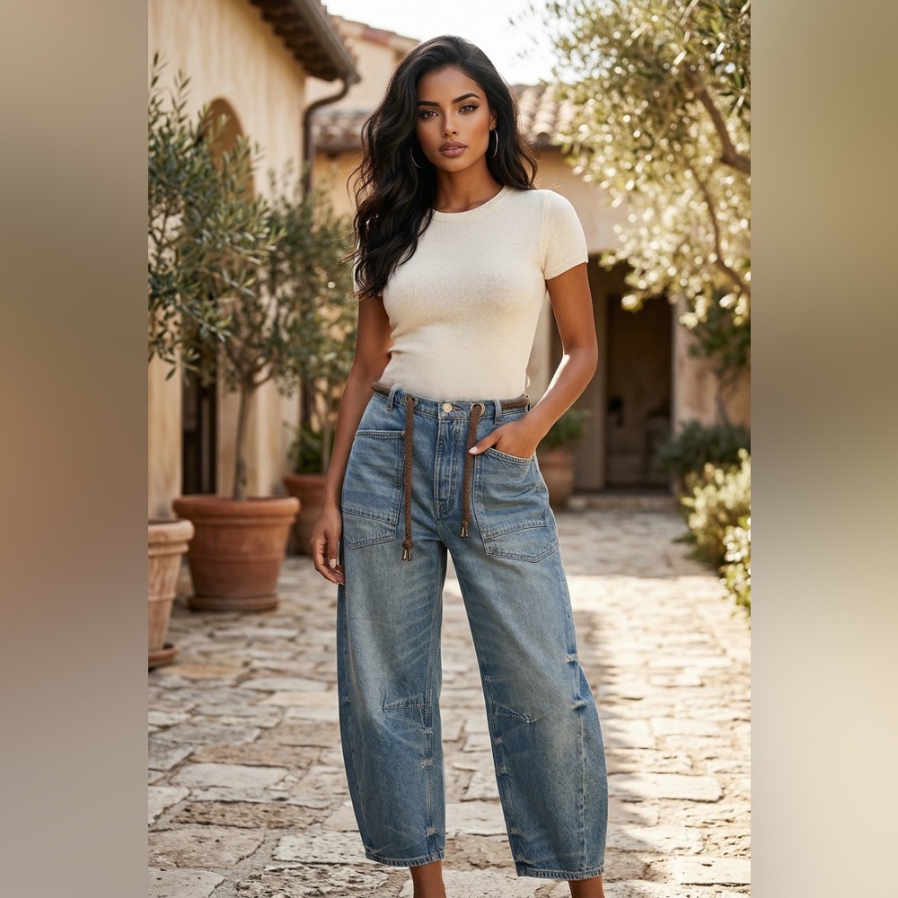 NEW We the Free Moxie Mid Rise Barrel Relaxed Jeans Button Fly Size 29